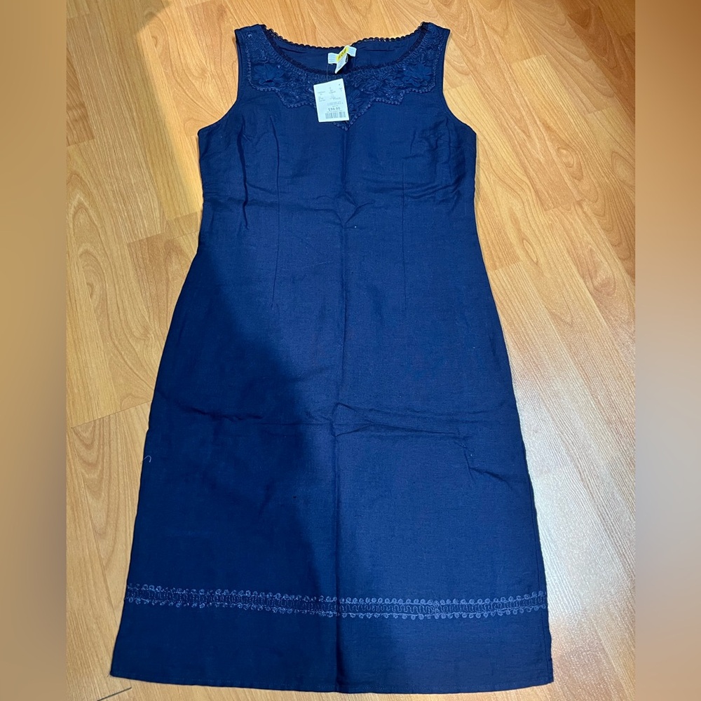 H.O.G. Linen Mixed Sleeveless Dress (US 8 ) *Navy
